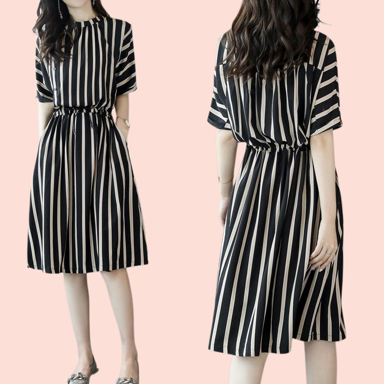 여성 허리 밴딩 스트라이프 원피스