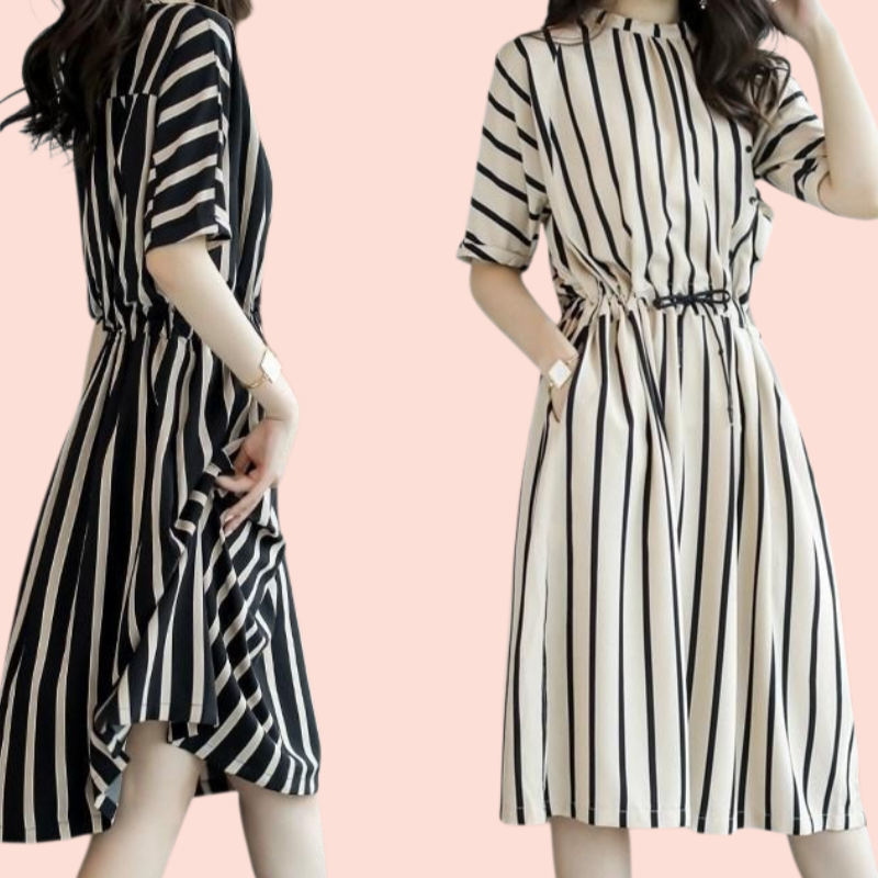 여성 허리 밴딩 스트라이프 원피스