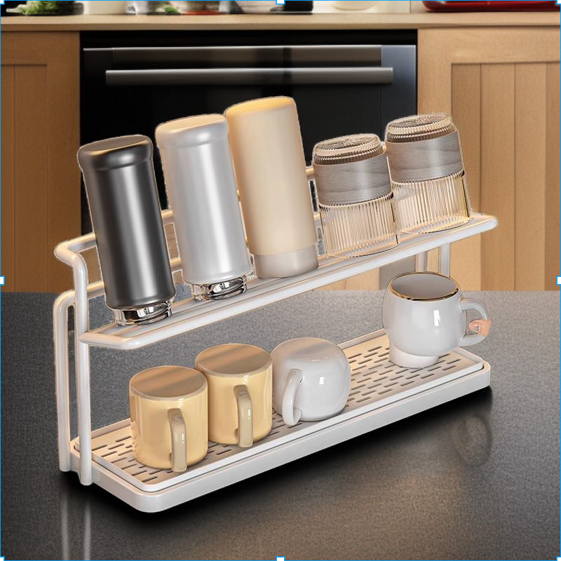 Cup rack storage rack kitchen table countertop water cup double layer drain tray rack