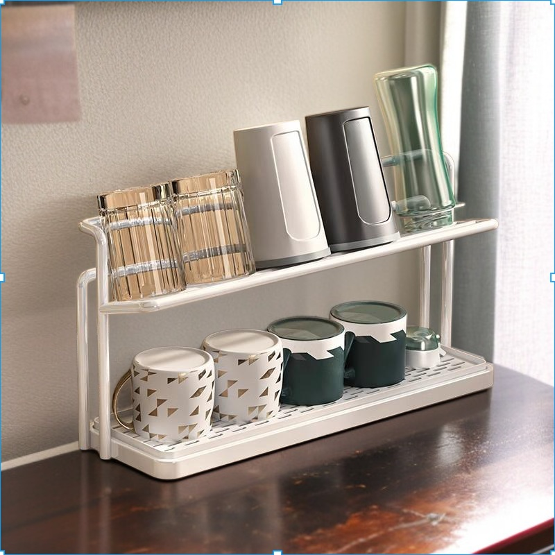 Cup rack storage rack kitchen table countertop water cup double layer drain tray rack