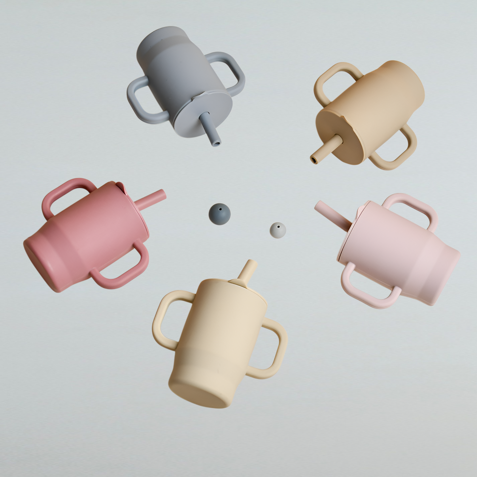 幼児用ウォーターカップ（ハンドル付き）、落下防止・漏れ防止トレーニングストローカップ、食品グレードシリコン製直接飲用カップ、子供用学習用飲用カップ