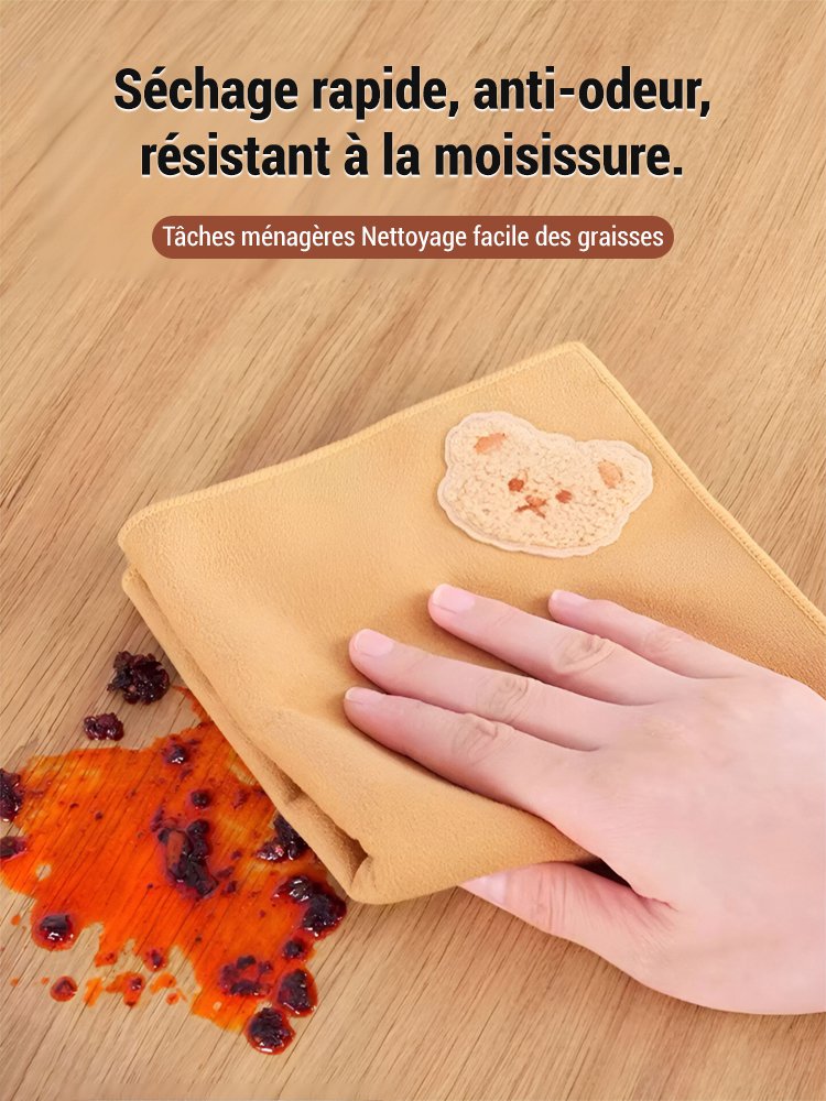 Chiffon en daim double face avec broderie d'ours sans filigrane ni perte de poils.