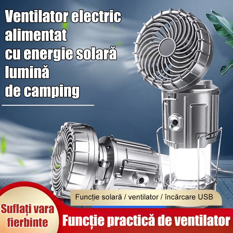 Ventilator solar cu lampă de camping