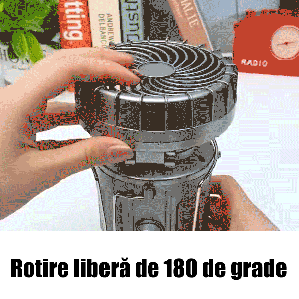 Ventilator solar cu lampă de camping