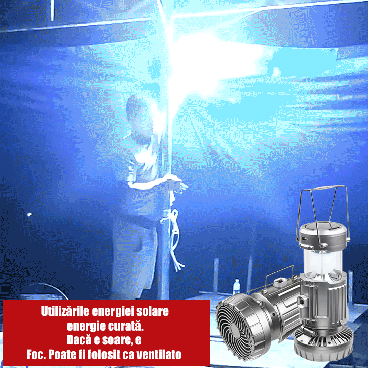 Ventilator solar cu lampă de camping