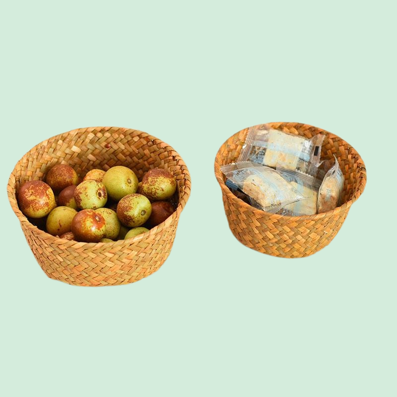 天然海草編織收納籃 廚房生薑大蒜儲物小圓籃