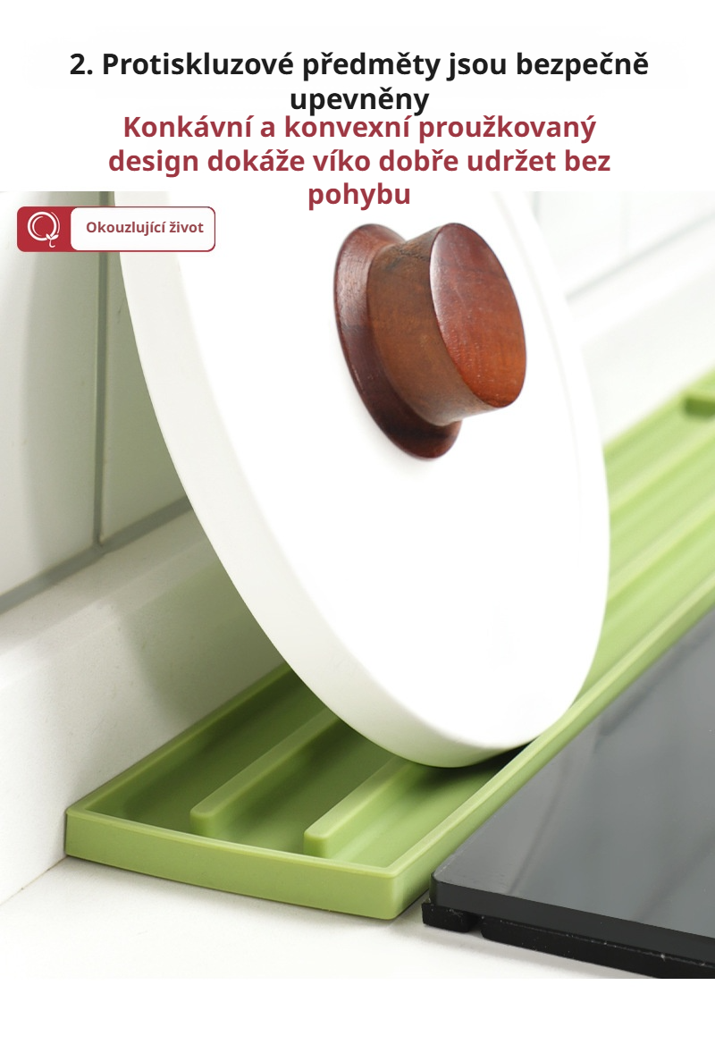 Detail silikonového protiskluzového organizéru na pokličky