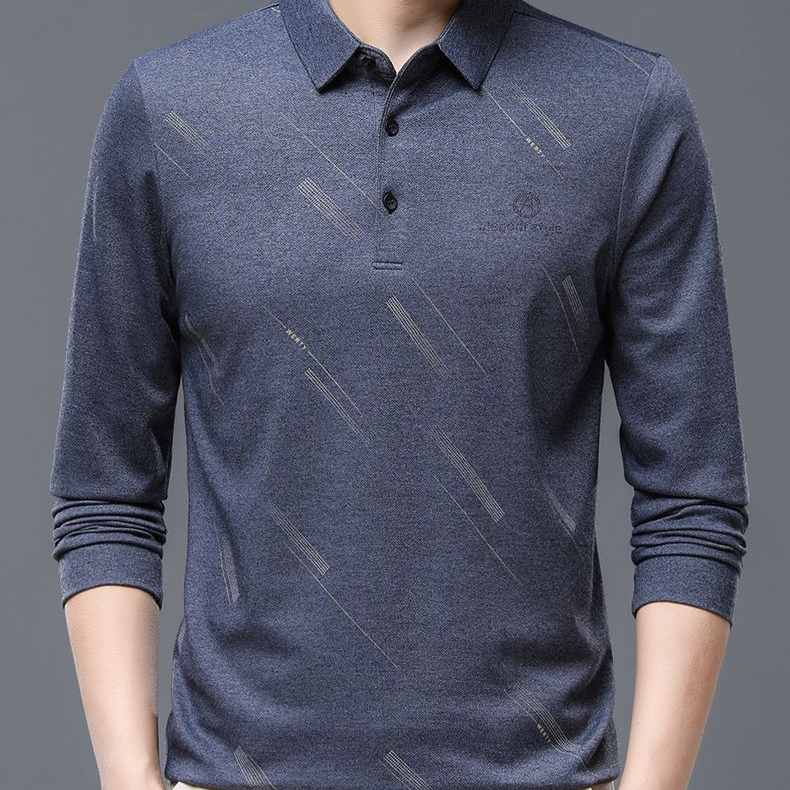 中年男性用長袖ボトムシャツ メンズ・ラペル長袖シャツ 春秋シーズンカジュアル長袖Tシャツ