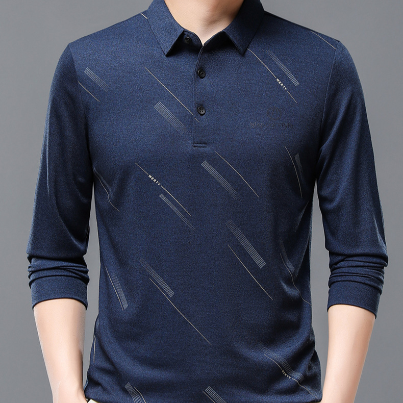 中年男性用長袖ボトムシャツ メンズ・ラペル長袖シャツ 春秋シーズンカジュアル長袖Tシャツ