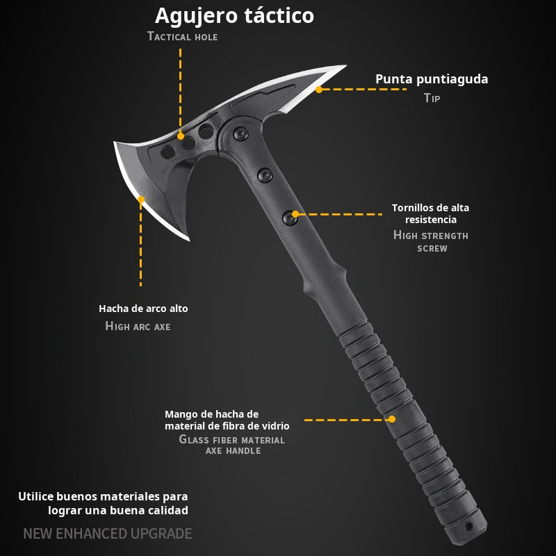 Hacha táctica multifuncional, cuchillo de hacha de montaña, arma de supervivencia de autodefensa al 