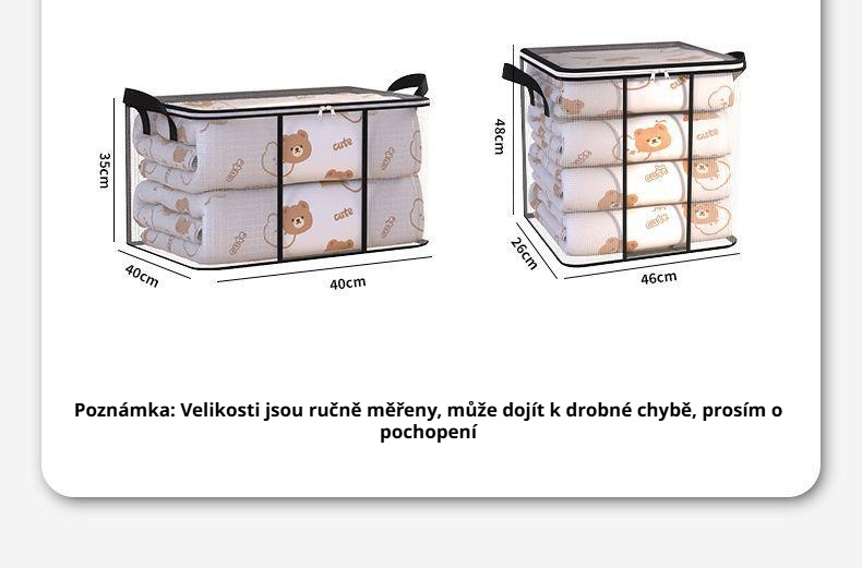 Detailní pohled na švy a zip úložného vaku