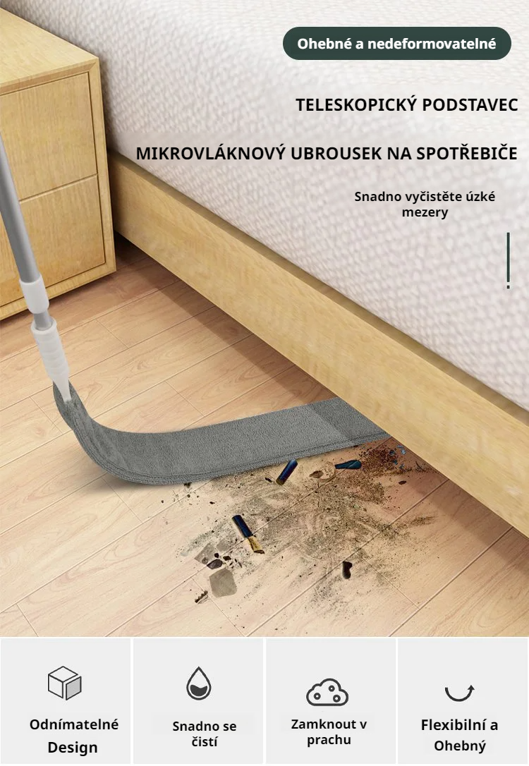 Rozšiřitelný kartáč na čištění pod postelí pro úzké prostory