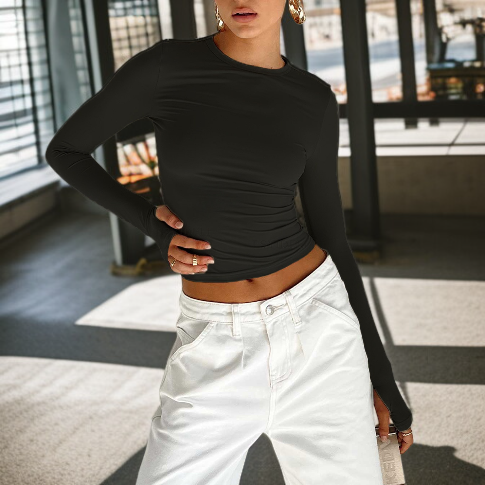 Spring TShirt Bottom Shirt Office Slim Style Round Neck Design Solid Color Design