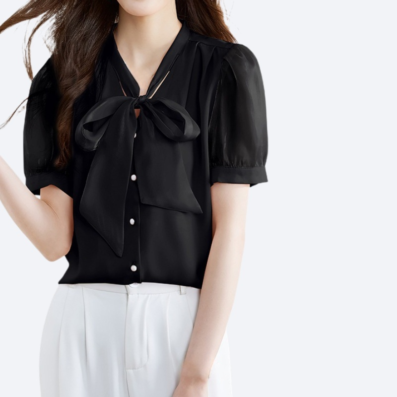 여성 여름 단색 V넥 블라우스
