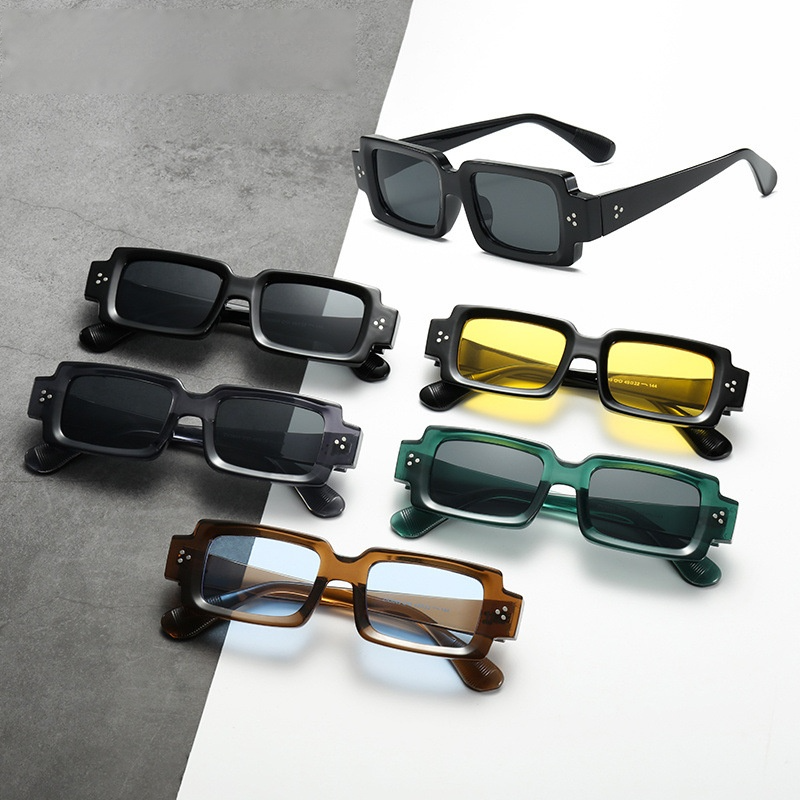 メンズ・サングラス スクエアリベットサンスクリーンサングラス 長方形サングラス
