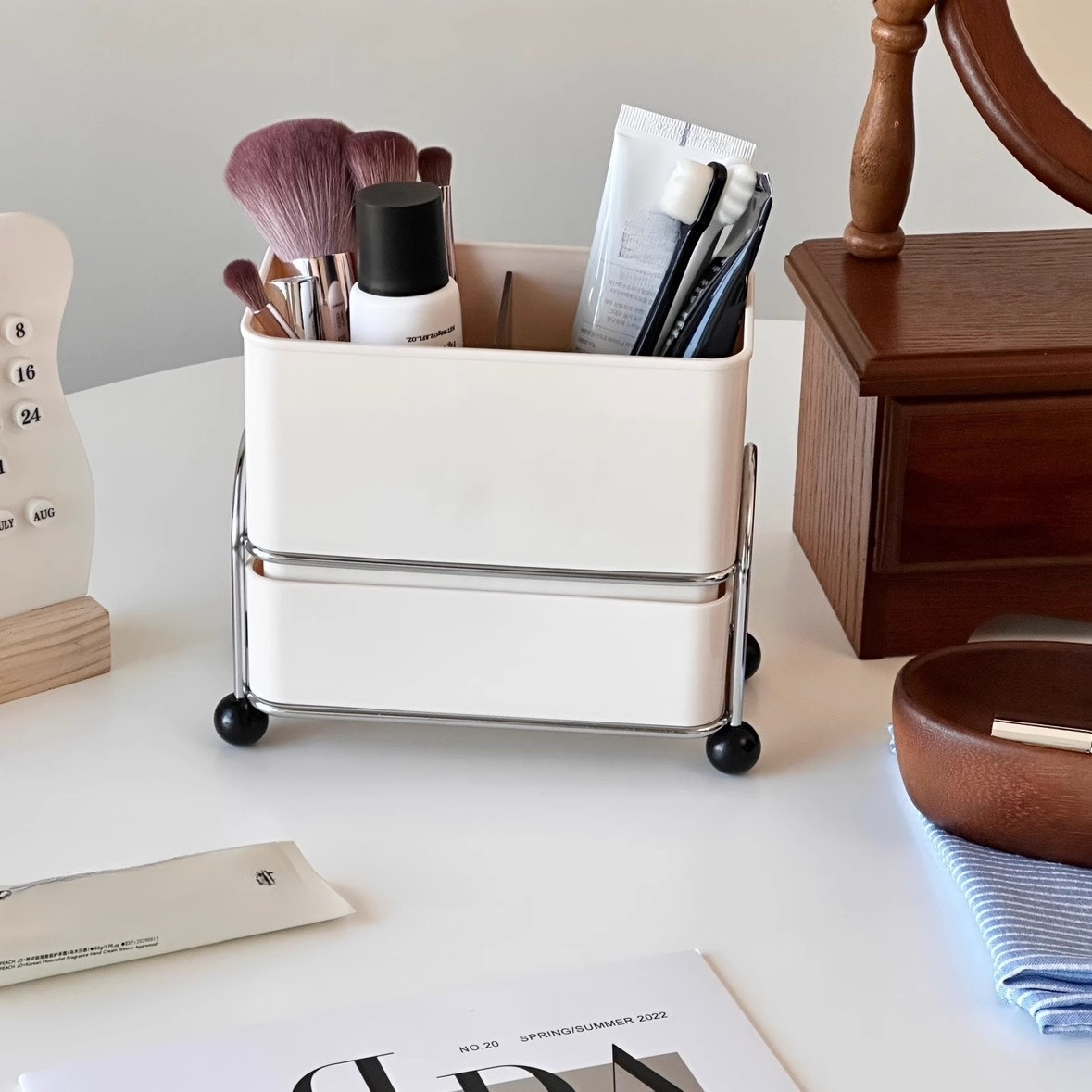 デスクトップ化粧品収納ラック洗面台排水収納ラックラック歯ブラシ歯磨き粉コーム二重層収納ボックス