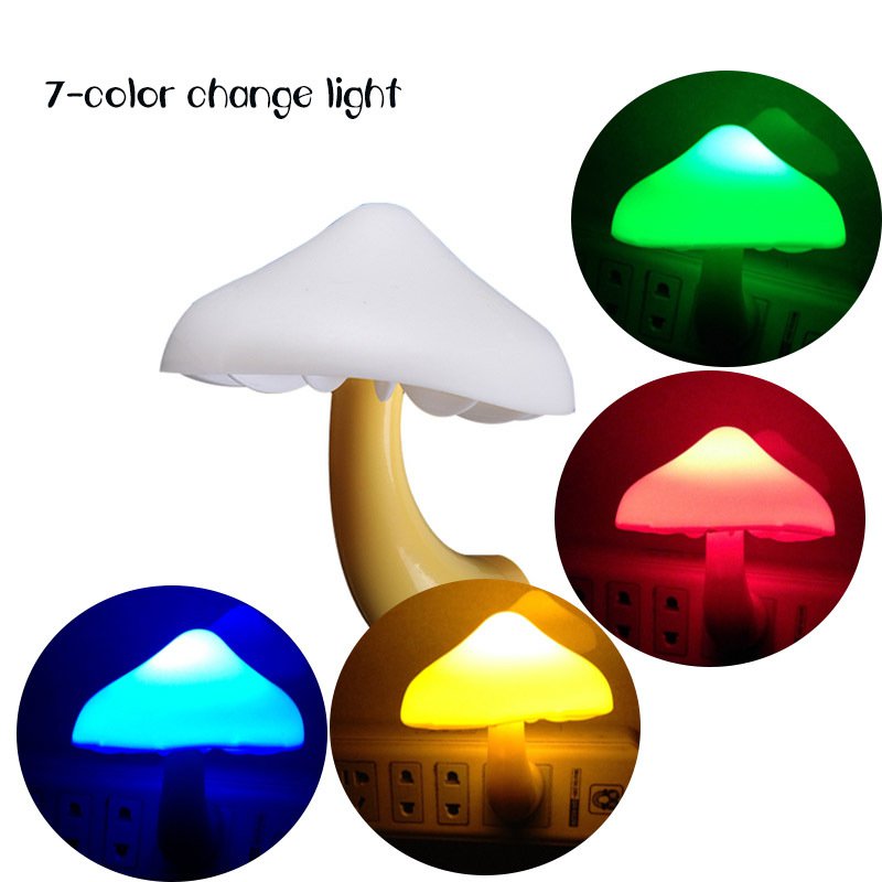 LED Night Lights Mushroom Shape Automatic Sensor Toilet Bedroom Decor Wall Lamps Light-control Senso