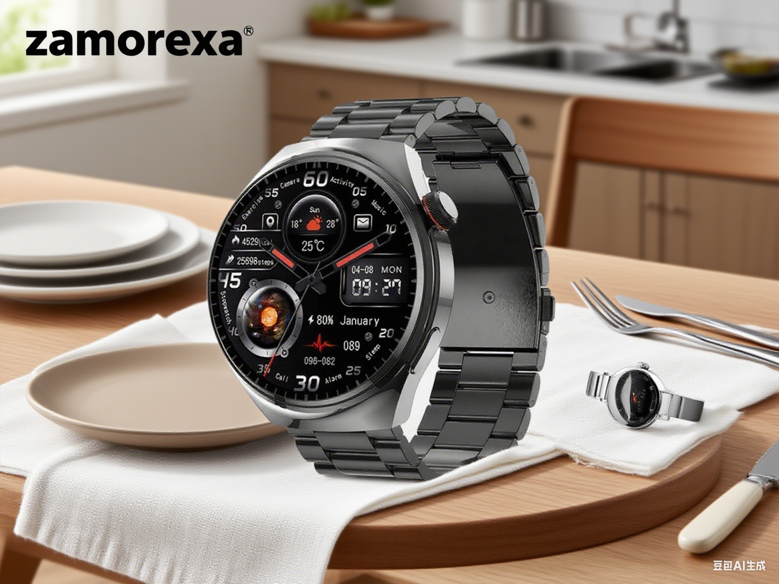 Zegarek do pomiaru poziomu cukru we krwi ze stalowym paskiem