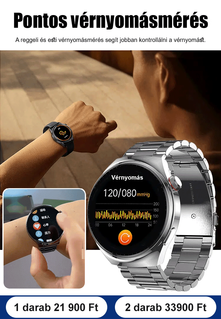 Vércukorszint mérésére szolgáló óra acélszíjjal