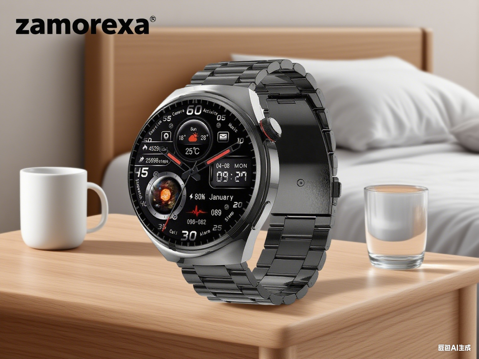 Zegarek do pomiaru poziomu cukru we krwi ze stalowym paskiem