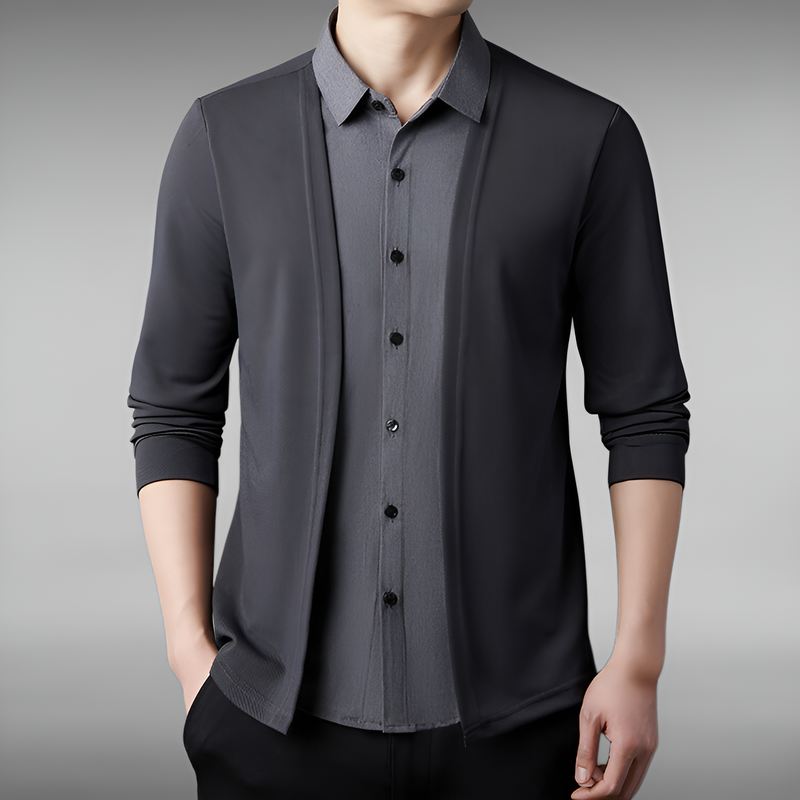 남성용 얇은 페이크 레이어링 가디건