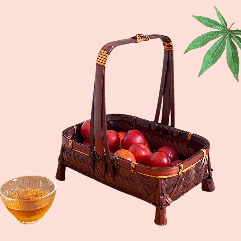 田園風手工竹編方形茶點水果乾零食收納籃