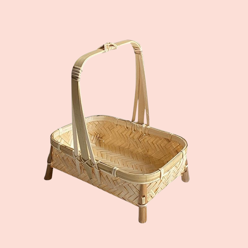 田園風手工竹編方形茶點水果乾零食收納籃