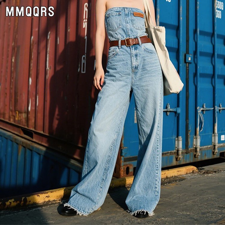 ハイウエストワイドストレートのモップジーンズ