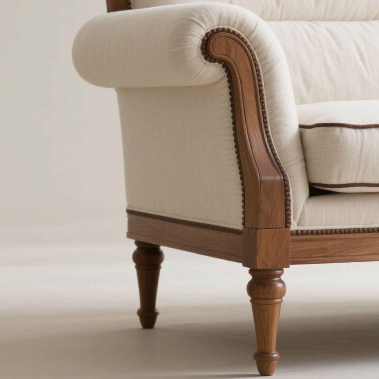 Detail dřevěné konstrukce pohovky