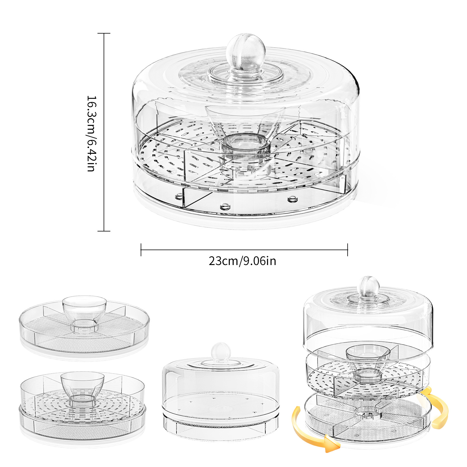 屋外用アイス4グリッド食品グレード収納ボックスフルーツと野菜サラダケーキプレート多機能回転収納ボックス
