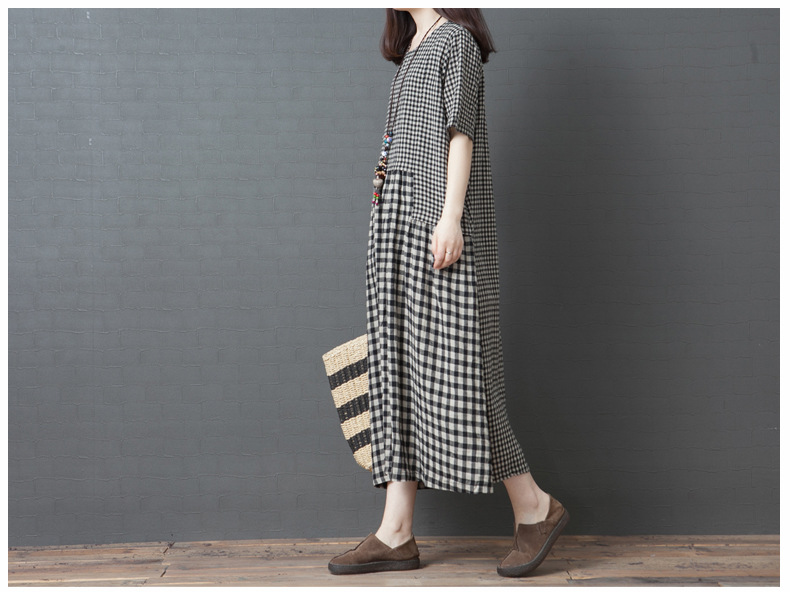 チェック柄コットンリネンドレスのディテールアップ