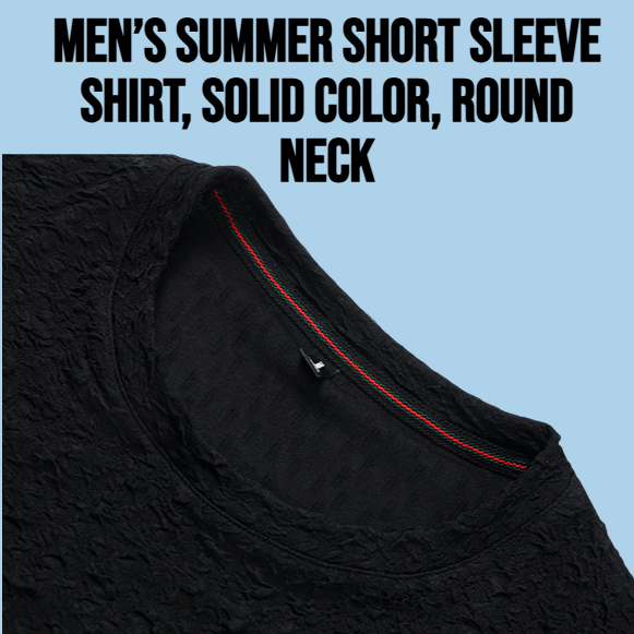Summer men's solid color round neck high stretch short sleeved shirt