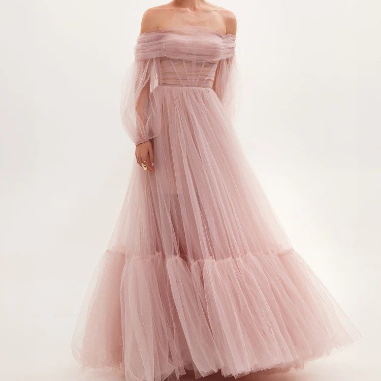 wishword rameno síť dlouhé rukávy svatební šaty