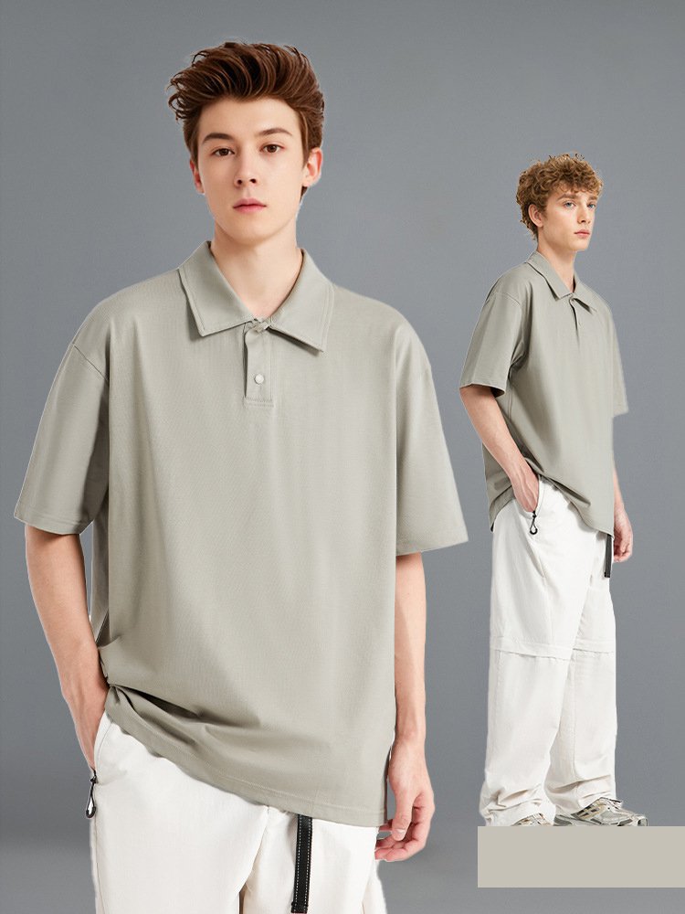 Mátově hnědé polo tričko s volným krátkým rukávem