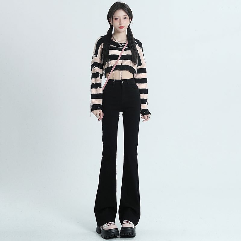 Elastické slim fit kalhoty s vysokým pasem a podkovovitým vzorem