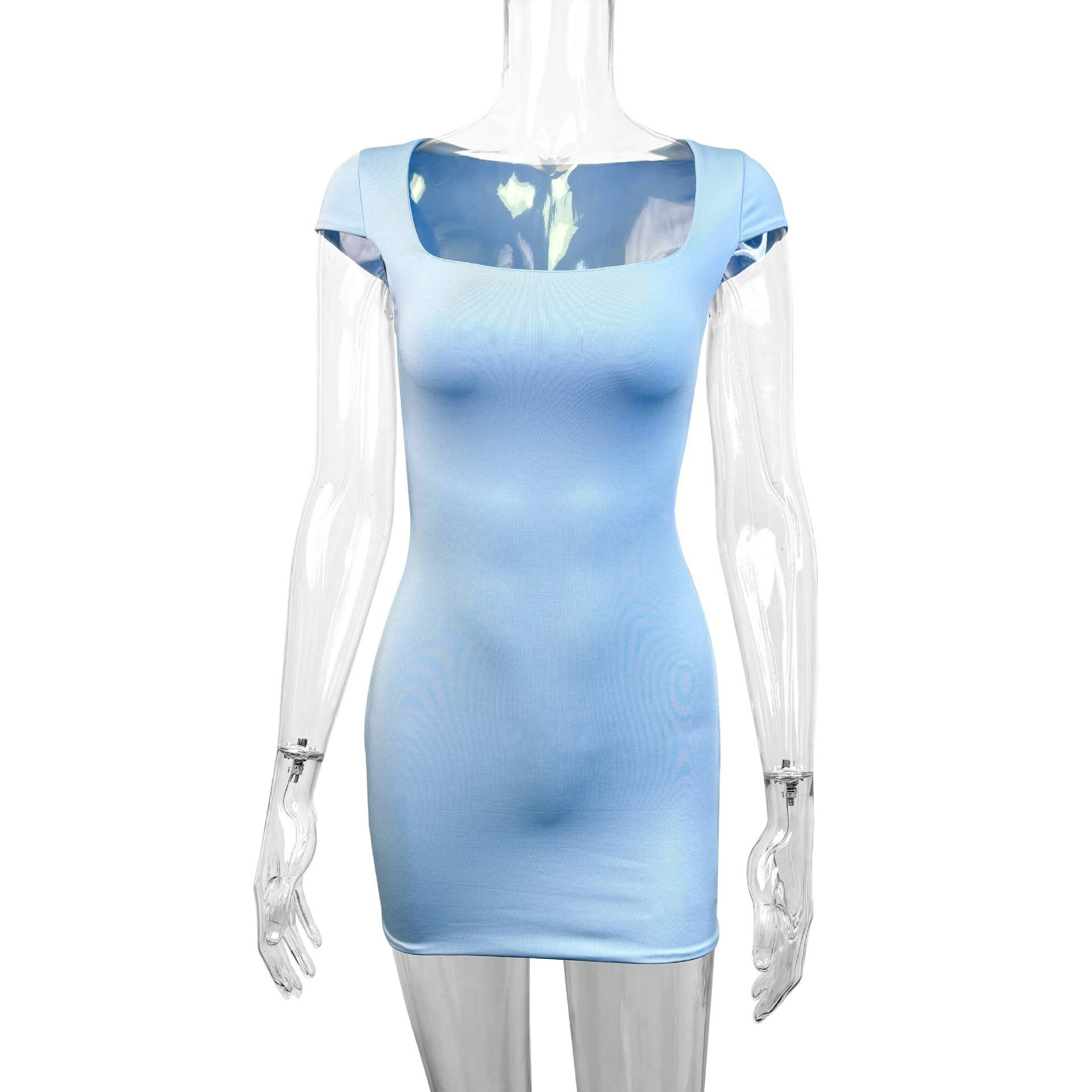 Letní nové šaty s krátkým rukávem a čtvercovým výstřihem