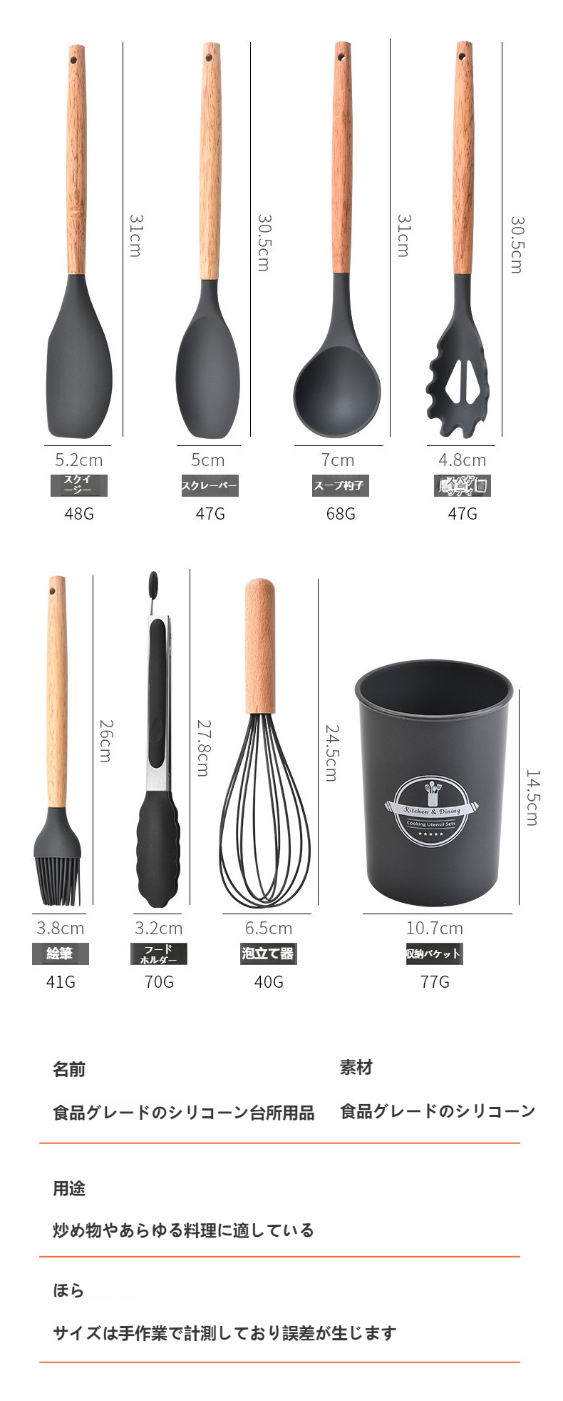 11点セットの各キッチン用品並び