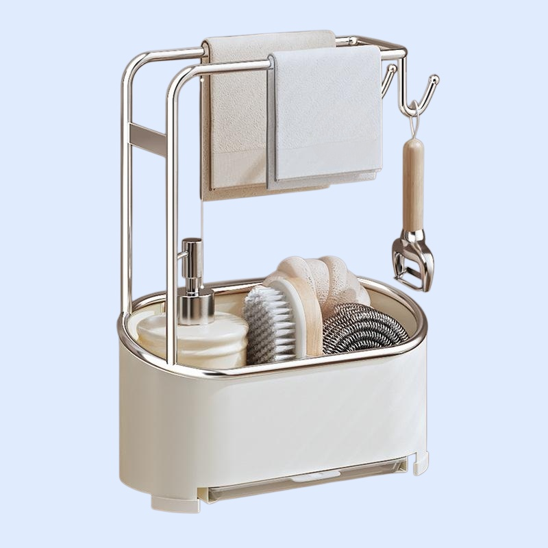 ชั้นวางของอเนกประสงค์ในครัว ชั้นวางฟองน้ำและผ้า ตะกร้าเก็บของอ่างล้างจาน