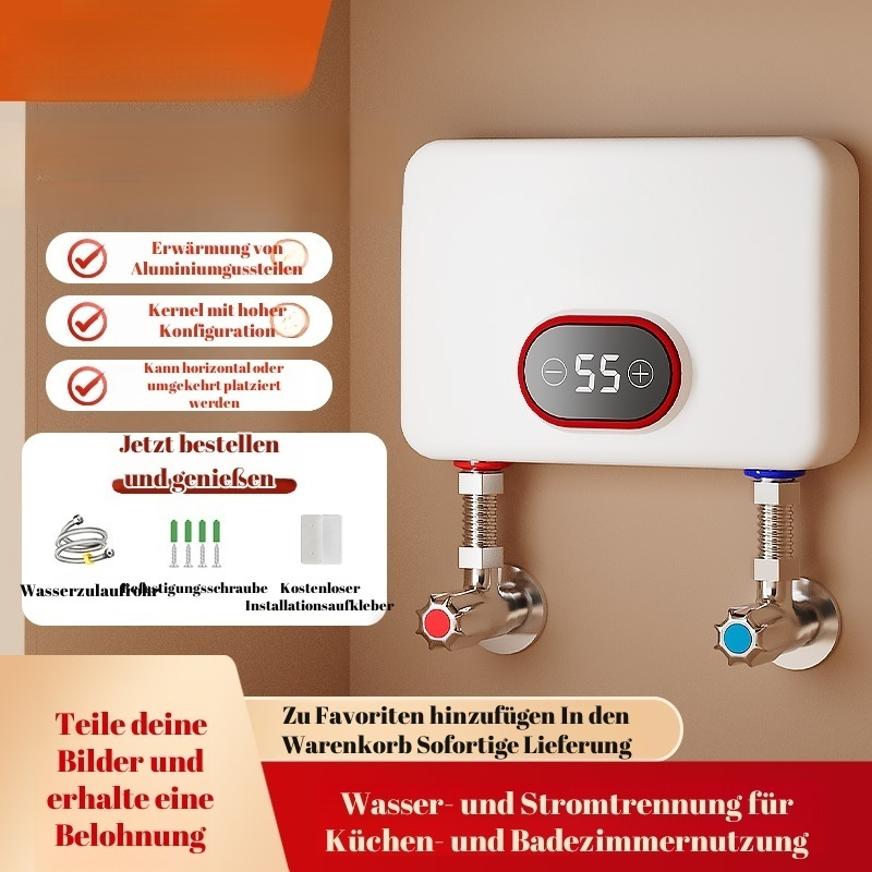 Elektrischer Durchlauferhitzer für die Küche, kein Wasserspeicher, schnelles Aufheizen, kleiner Unte