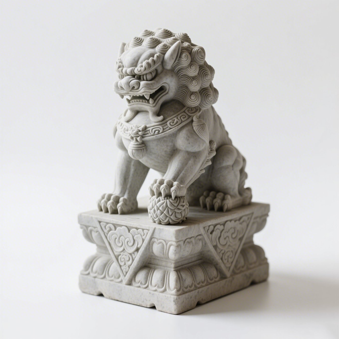 Ručně vyřezávaný lev – detailní pohled na sochu