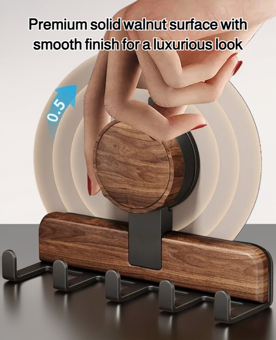 Close-up of walnut wood suction cup hook
