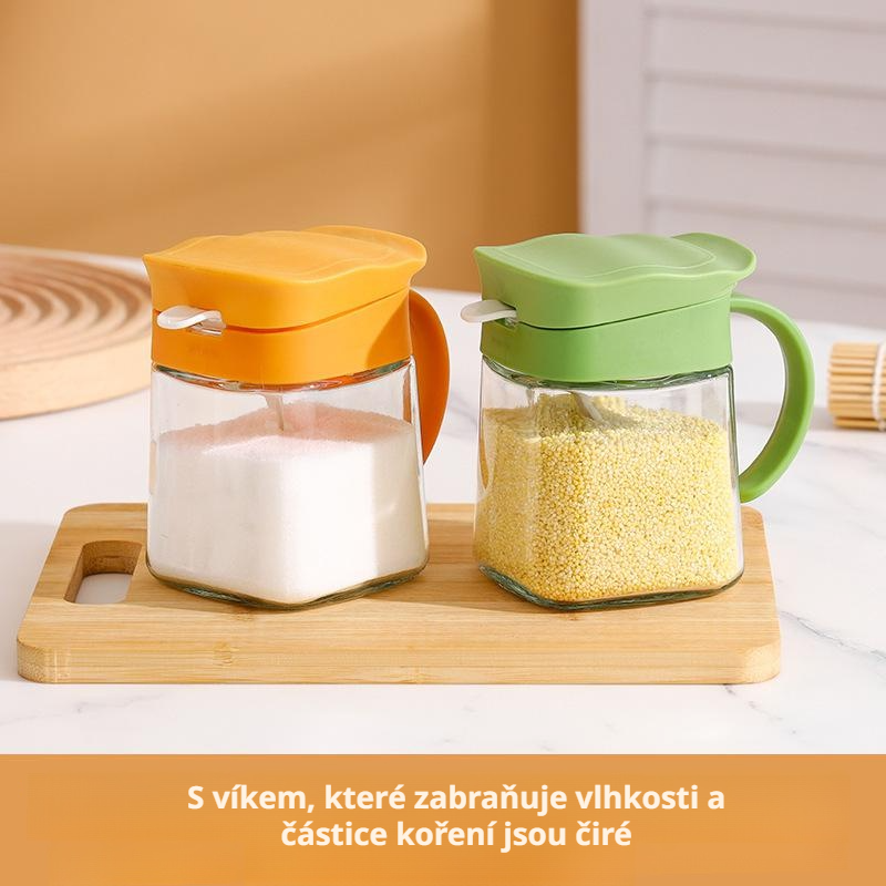Skleněná sada kořenek s boxem – kuchyňský set na koření a sůl