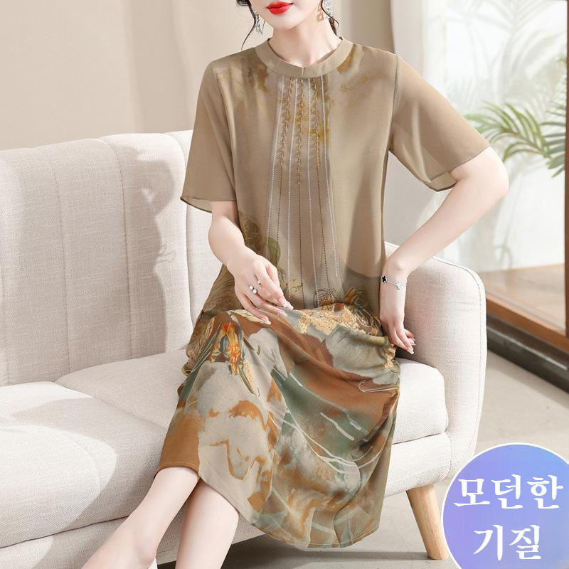 중년 여성 원피스 중년 엄마 여름 슬립 여름 쉬폰 원피스
