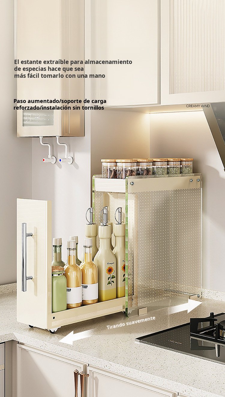 Estante de almacenamiento de especias extraíble instalado en cocina
