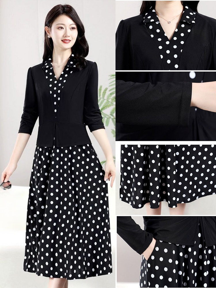 【氣質拼接】波點假兩件洋裝