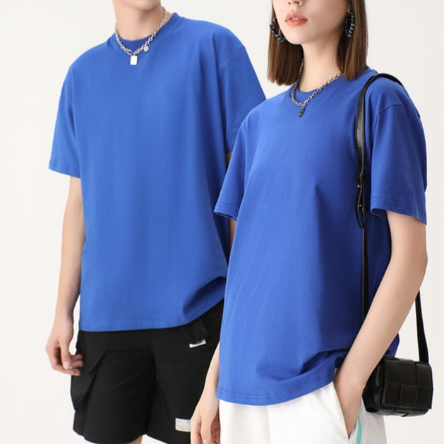 メンズとレディースコットンルーズラウンドネックブランクヘビーウェイトボトムシャツ無地ルーズ半袖Tシャツ