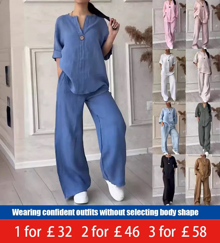 Fashionable solid color cotton and linen casual set