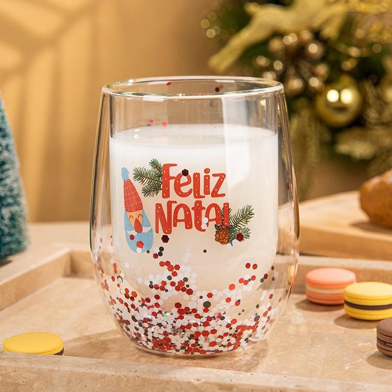 Weihnachtsbaum-Glasbecher mit doppelter Wand und beweglichen Pailletten