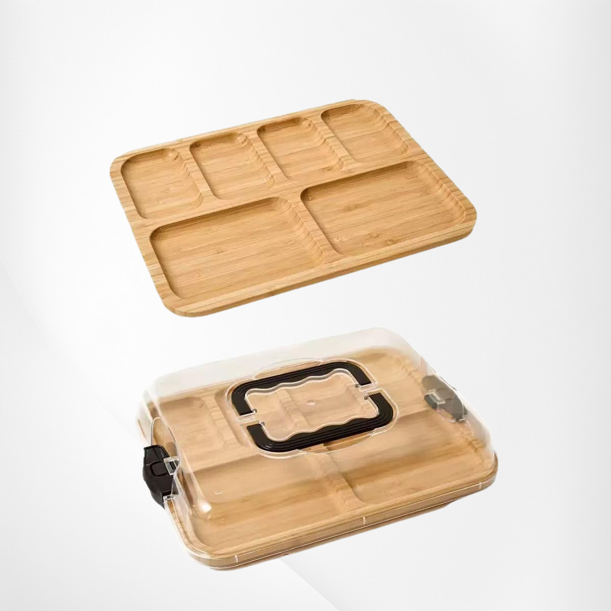 木製多機能チーズボード 竹製仕切りトレイ ピクニックレストラン用フルーツプレート
