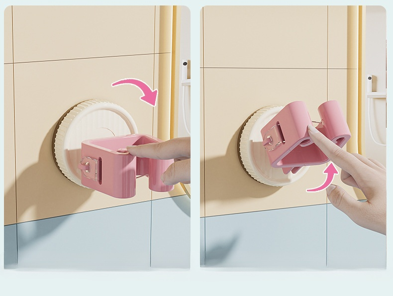 청소도구를 깔끔하게 정리한 벽걸이 수납선반